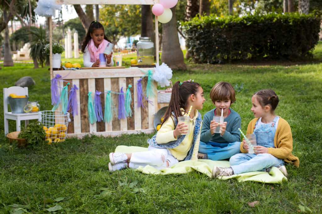 children having lemonade stand