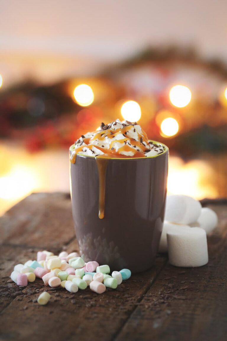 coffee cup with caramel whipped cream