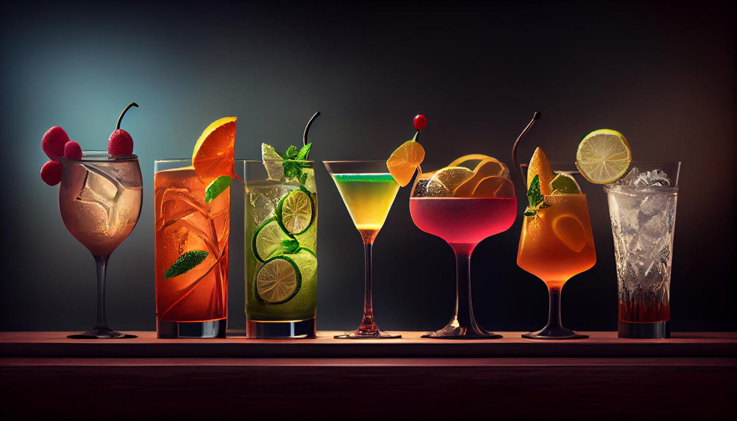 fresh cocktails with ice lemon lime fruits generative ai_