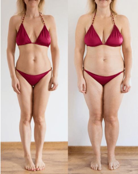 woman posing home before after weight loss diet