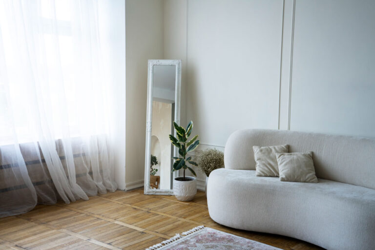 interior decor with mirror potted plant