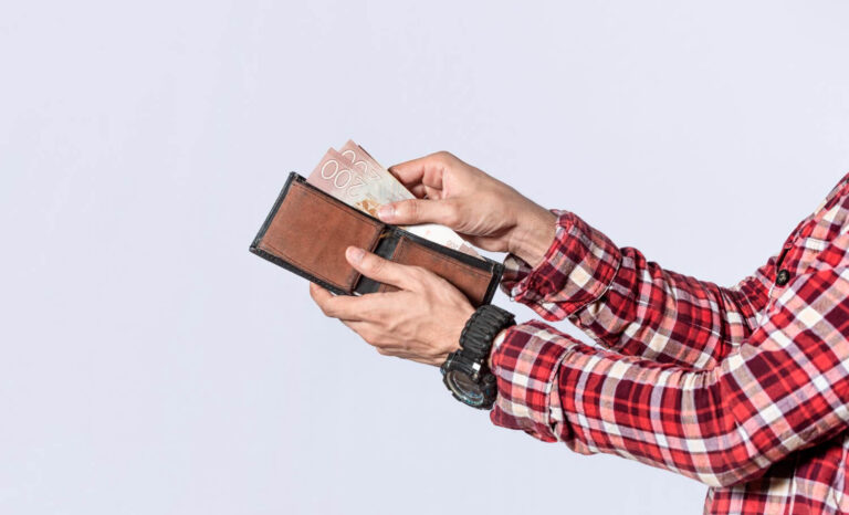 man taking money out his wallet close up hands taking money out his wallet isolated nicaraguan banknotes cash payment concept