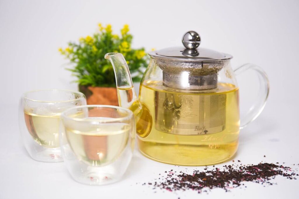 clear glass teapot set of herbal tea which is one of the best Natural Remedies for anxiety during pregnancy