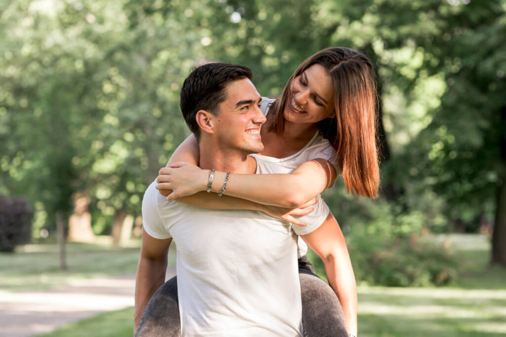 beautiful woman looking her boyfriend