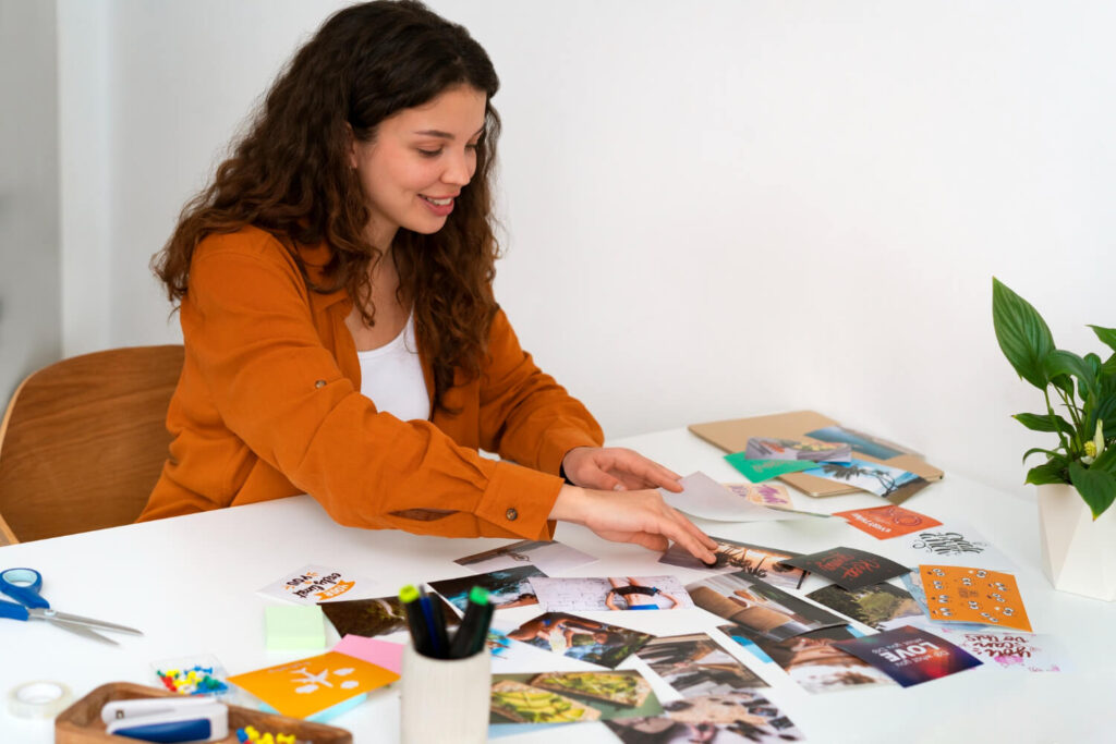 medium shot woman creating inspiring vision board