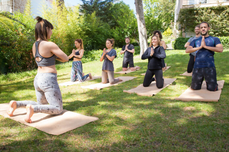 peaceful people enjoying yoga practice