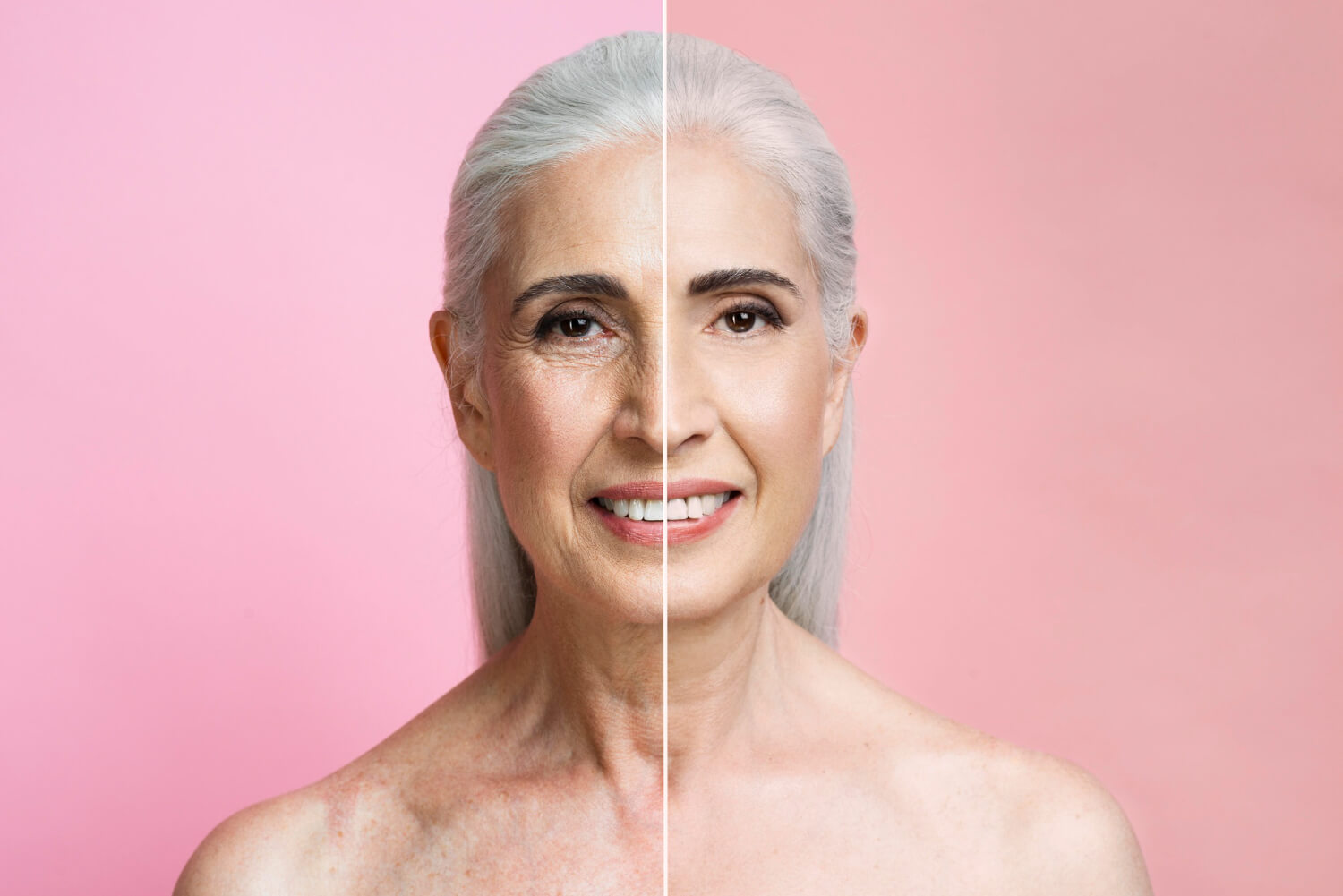 before after portrait mature woman retouched