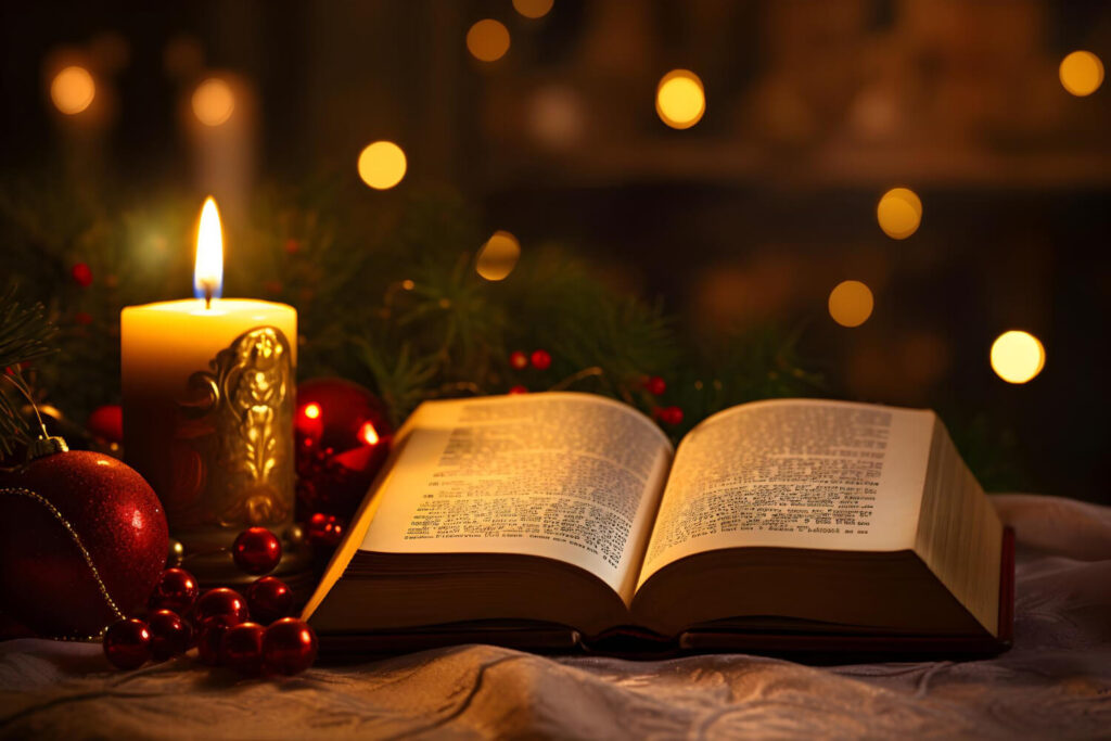 bible christmas background with holy candle christmas