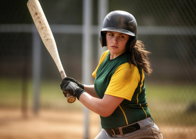 girl with baseball bat and baseball game outfit