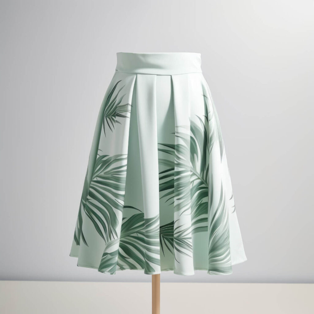 pale green palm print skirt 3d mock monochrome toning