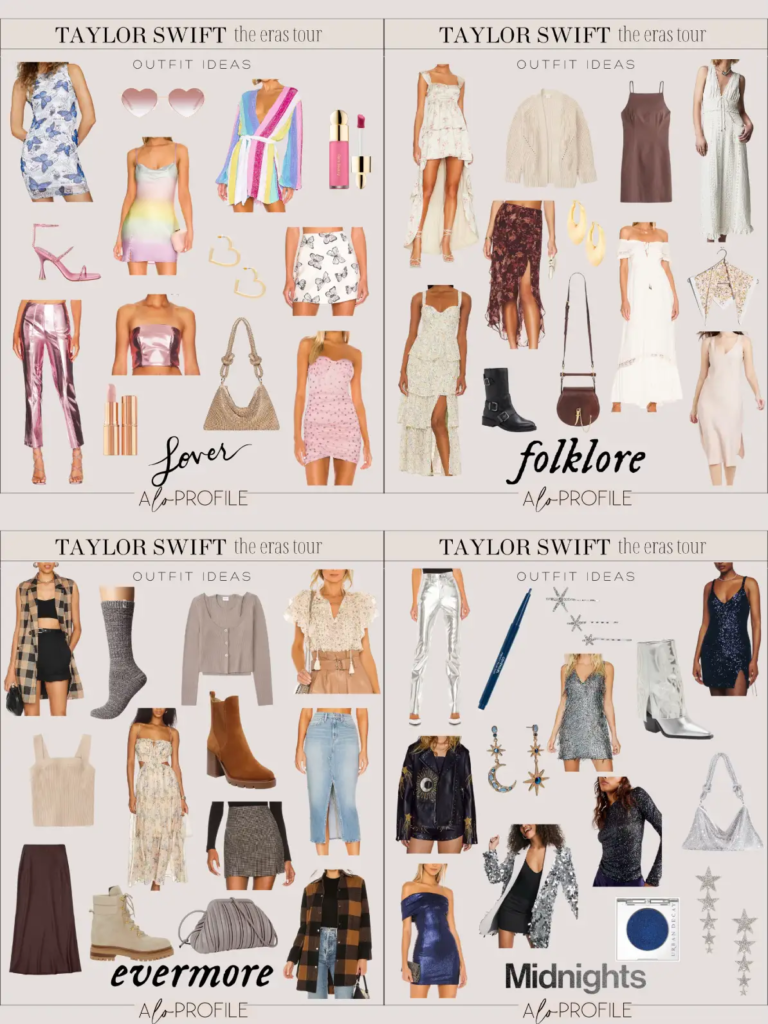 a poster with different pictures of dresses, shoes, and other stuff