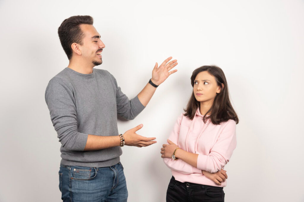 young couple having fun white