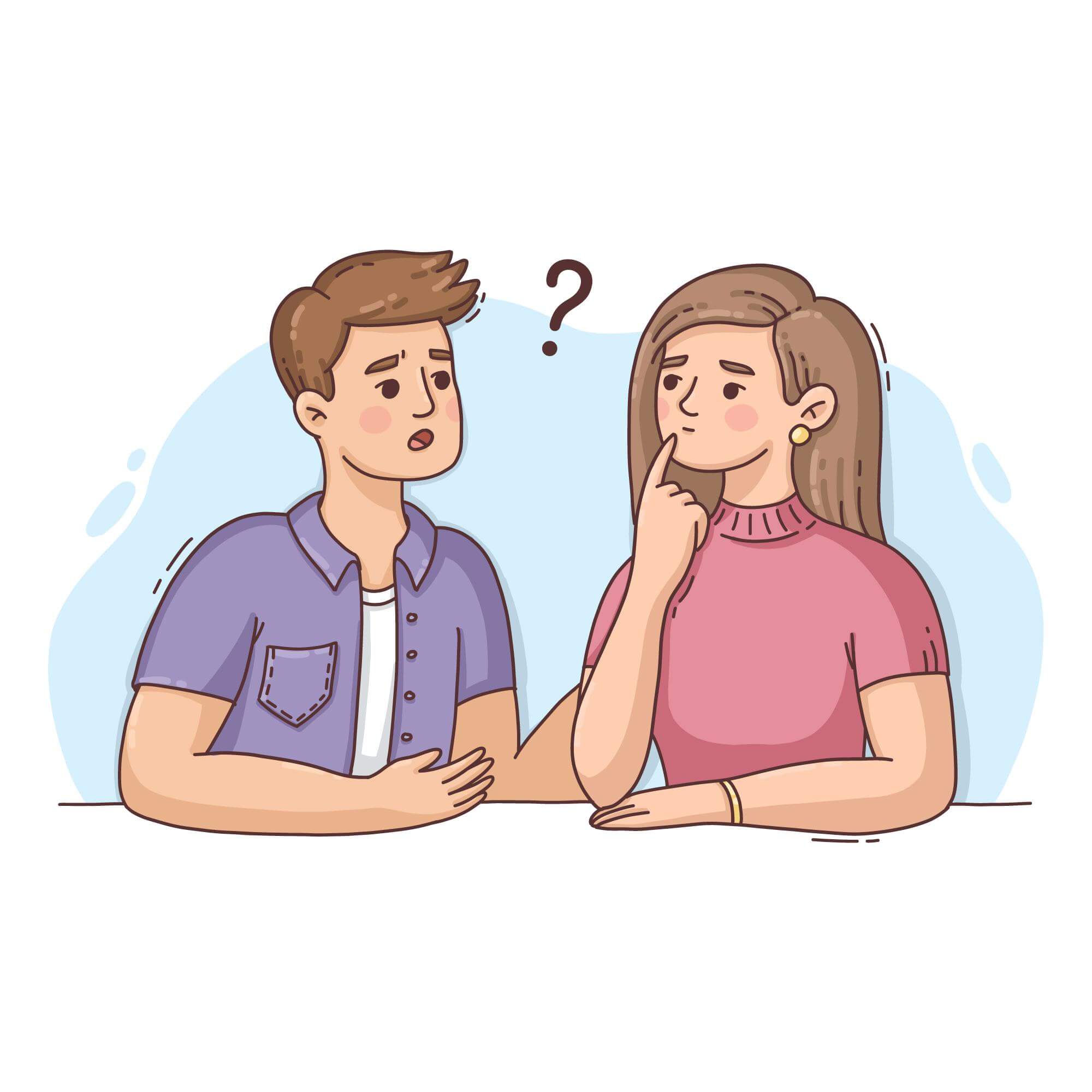 hand drawn people asking questions illustration