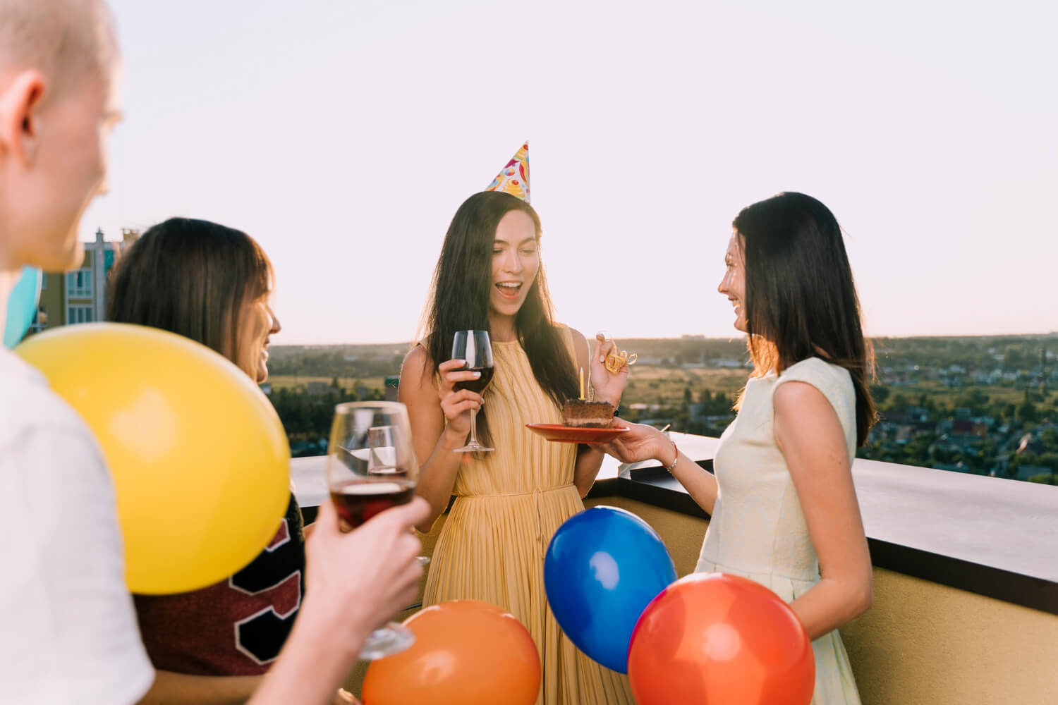 people celebrating rooftop