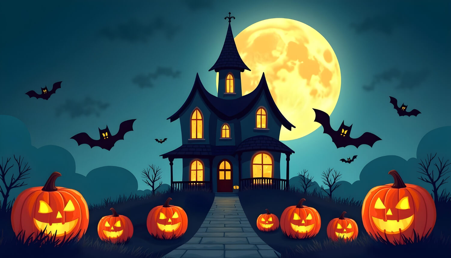 halloween haunted landscape illustration